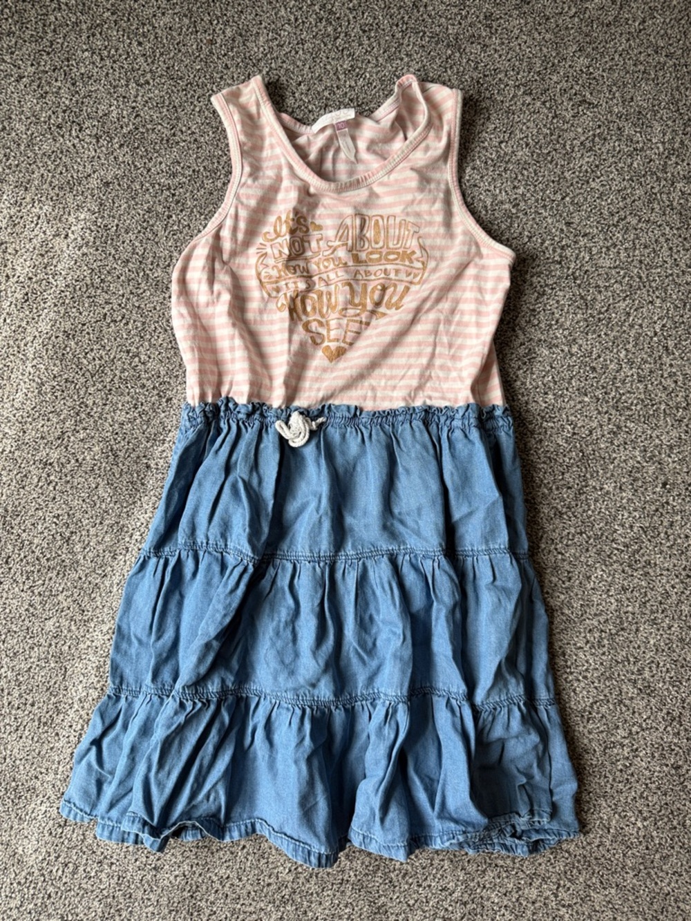 Matilda Jane Pink Striped Tank Top with Blue Tiered Skirt